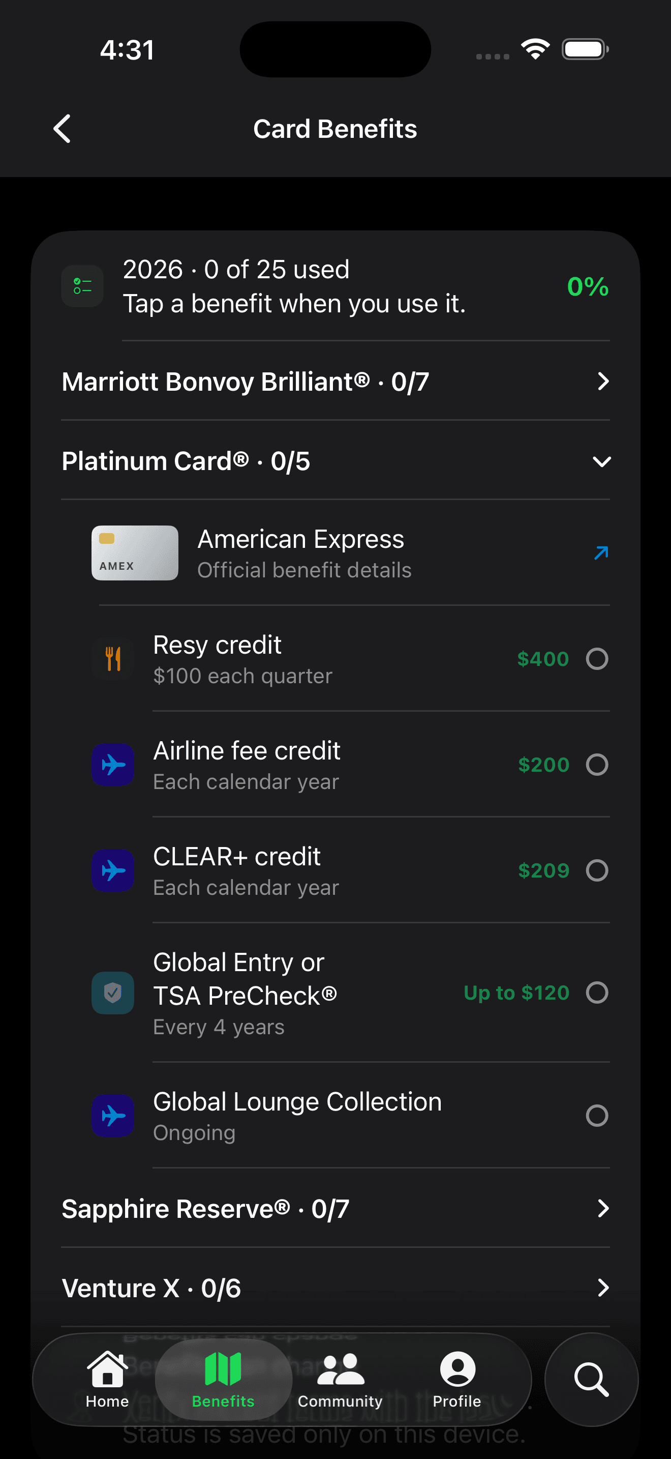Credit-card benefits tracker