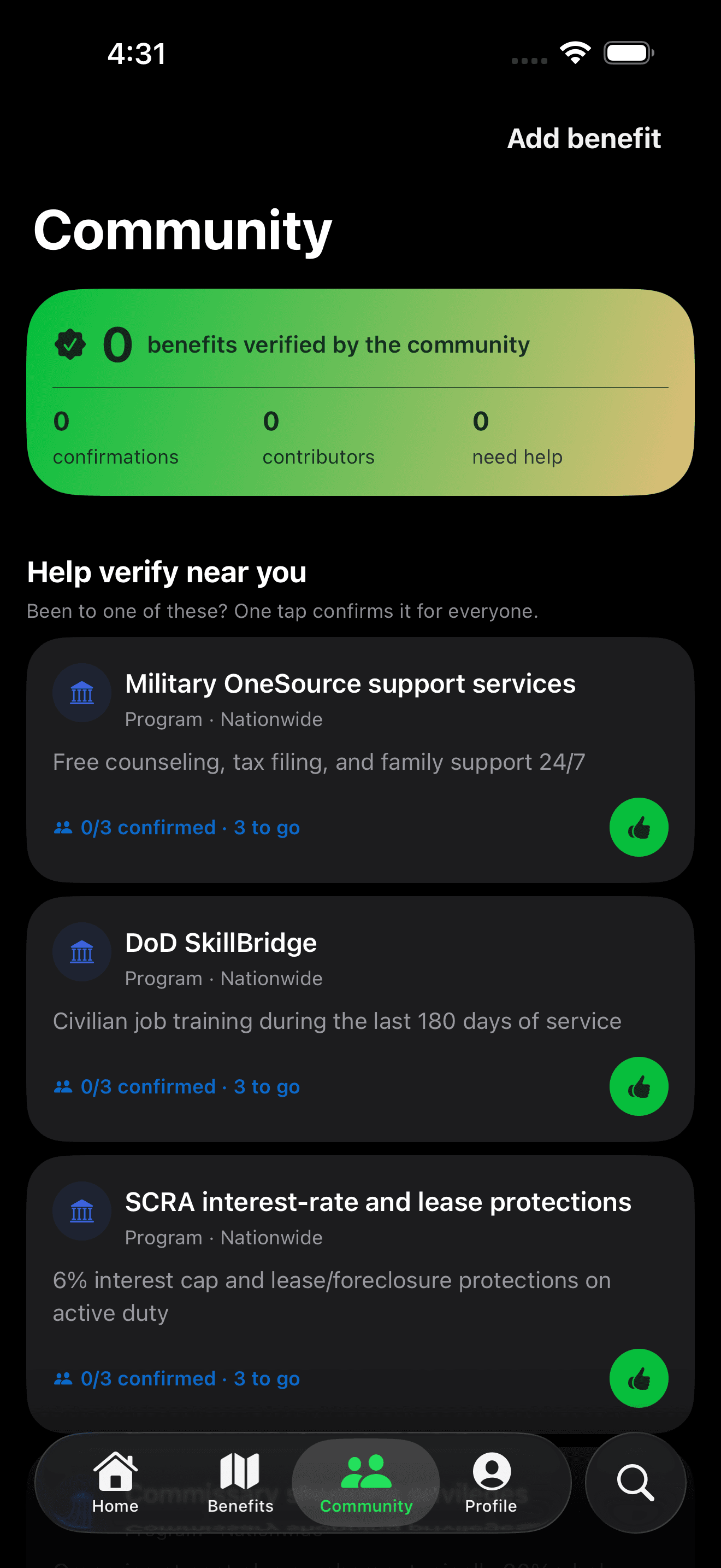 Community verification of benefits