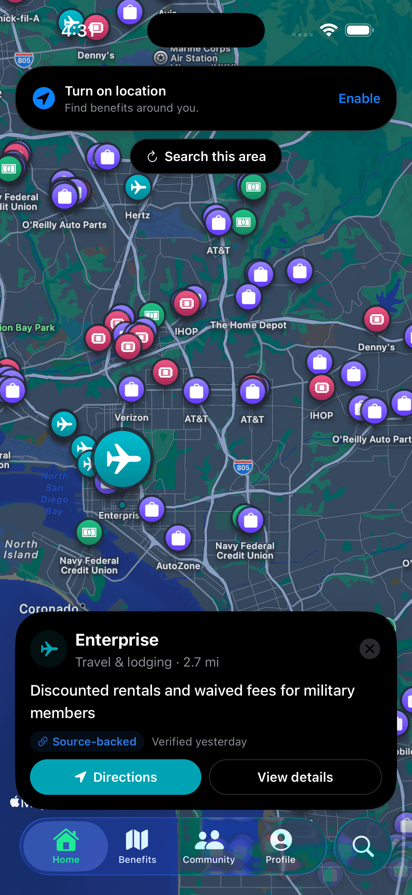 Clusters of benefit pins across the map