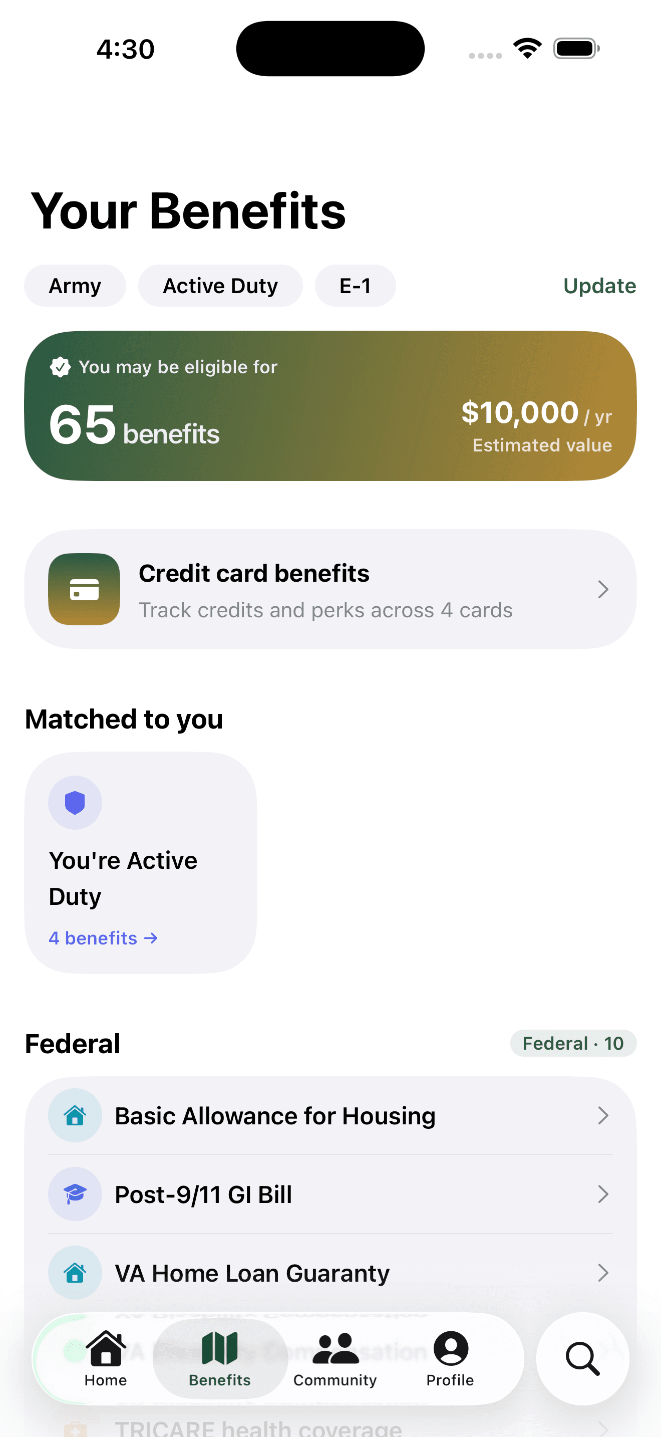 Personalized list of benefits you qualify for